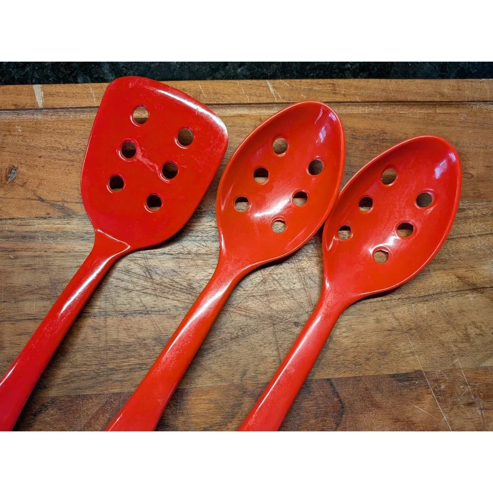 Vibrant Red Melamine Kitchen Utensil Set Slotted Spoons and Turner 3 Piece‎